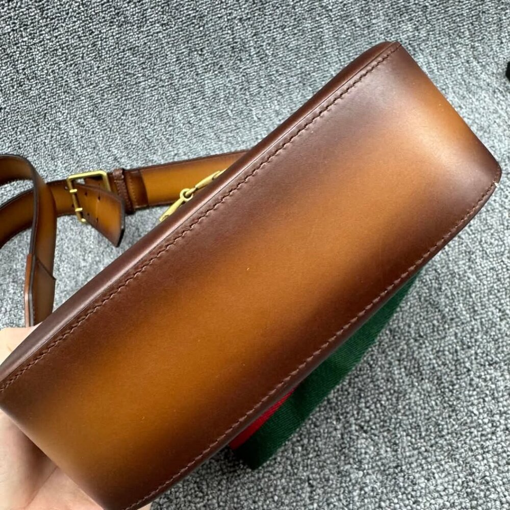 GUCCI Lady Web Brown Leather Shoulder Bag 875-041025 - Picture 10 of 14